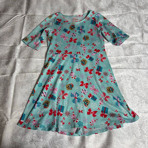Girls Nickelodeon Casual Dress 7/8 Blue Red Christmas Print